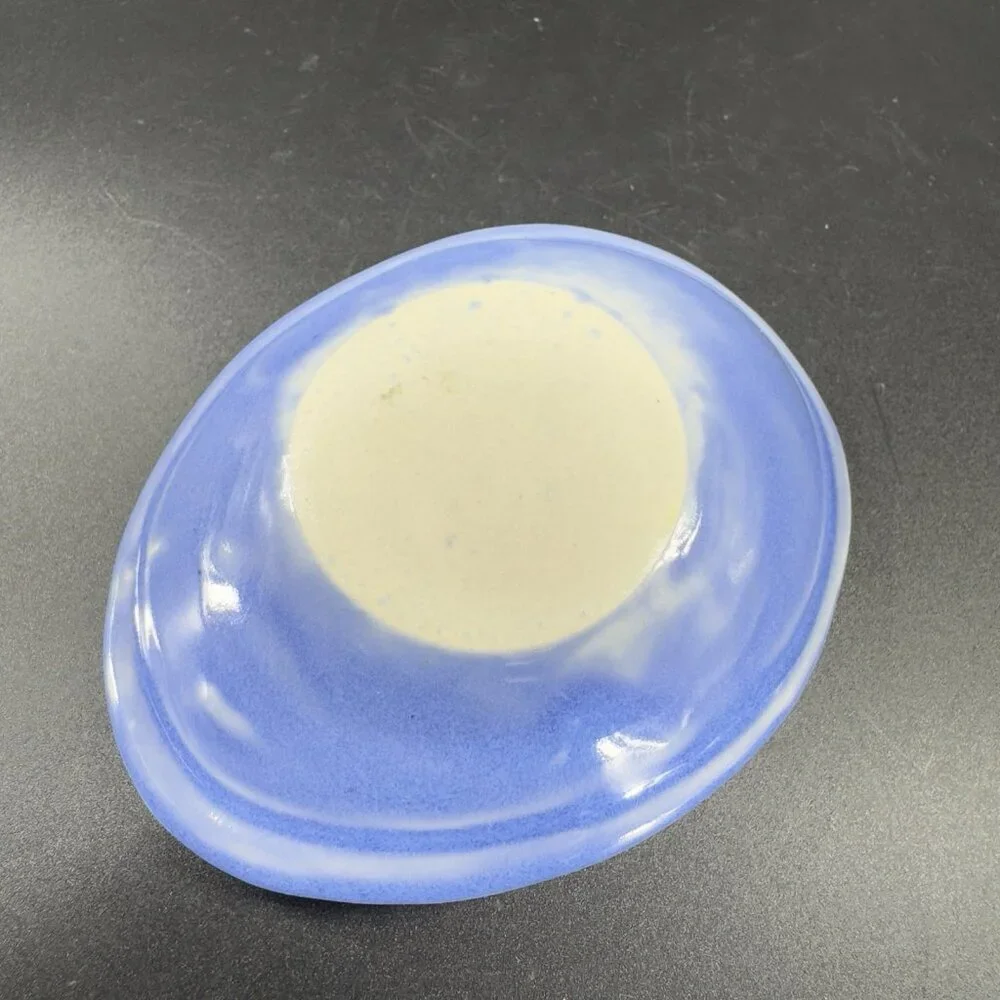 Vintage Yellowstone Pottery Ceramic Oval Trinket Holder Dish Small Plate Blue